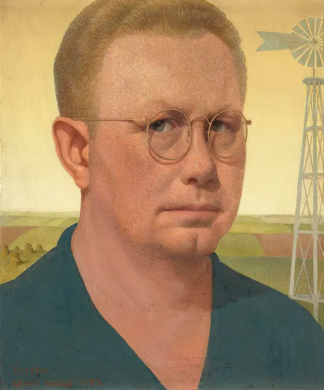 Grant Wood: Selbstbildnislabel QS:Lde,"Selbstbildnis"label QS:Len,"Self-Portrait"label QS:Lfr,"Autoportrait"label QS:Lnl,"Zelfportret"