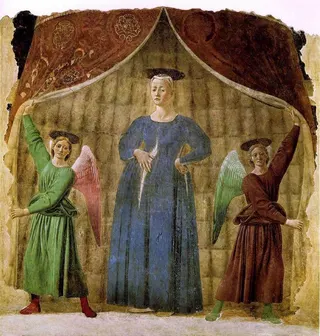 Piero della Francesca: Madonna del Partolabel QS:Len,"Madonna del Parto, in Monterchi, Sansepolcro"