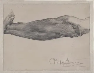 Umberto Boccioni: Study of a Man's Forearm (recto); Study of Extended Arms with Hands Clasped (verso)