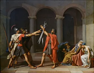 Jacques-Louis David: Englisch: Oath of the Horatii Der Schwur der Horatiertitle QS:P1476,en:"Oath of the Horatii "label QS:Len,"Oath of the Horatii "label QS:Les,"Juramento de los Horacios"label QS:Lhu,"Horatiusok esküje"label QS:Lam,"የኦራፂዮች ቃለ መሐላ"label QS:Leu,"Horaziotarren zina"label QS:Lru,"Клятва Горациев"label QS:Lde,"Der Schwur der Horatier"label QS:Lhy,"Հորացիուսների երդումը"label QS:Lzh,"荷拉斯兄弟之誓"label QS:Lda,"Horatiernes ed"label QS:Ltr,"Horas Kardeşlerin Yemini"labe