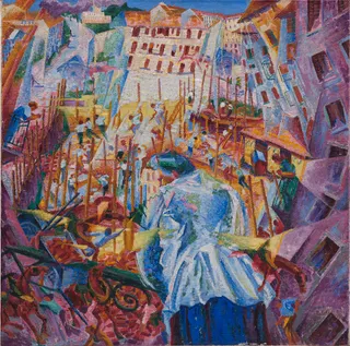 Umberto Boccioni: Italienisch: La strada entra nella casa Die Straße dringt in das Haustitle QS:P1476,it:"La strada entra nella casa"label QS:Lit,"La strada entra nella casa"label QS:Lde,"Die Straße dringt in das Haus"label QS:Len,"The Street Enters the House"