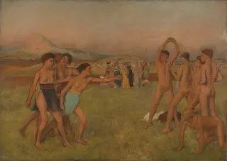 Edgar Degas: Englisch: Young Spartans exercising Junge Spartaner übentitle QS:P1476,en:"Young Spartans exercising"label QS:Len,"Young Spartans exercising"label QS:Les,"Los jóvenes espartanos que ejercen"label QS:Lde,"Junge Spartaner üben"label QS:Lfr,"Jeunes Spartiates s'exerçant à la lutte"label QS:Lnl,"Jonge Spartanen trainen"