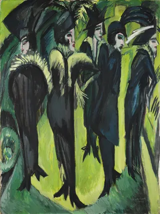 Ernst Ludwig Kirchner: Fünf Frauen auf der Straße title QS:P1476,de:"Fünf Frauen auf der Straße "label QS:Lde,"Fünf Frauen auf der Straße "label QS:Lit,"Cinque donne per strada"label QS:Lfr,"Cinq femmes dans la rue"label QS:Les,"Cinco mujeres en la calle"label QS:Lcs,"Pět žen na ulici"label QS:Leu,"Bost emakume kalean"label QS:Luk,"П'ять жінок на вулиці"label QS:Lnl,"Vijf vrouwen op straat"label QS:Lel,"Πέντε γυναίκες στο δρόμο"label QS:Lpt,"Cinco mulheres na rua"label QS:Len