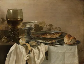 Pieter Claesz: Englisch: Still Life with a Fish Still life with fishlabel QS:Lnl,"Stilleven met een vis"label QS:Len,"Still life with fish"