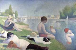 Georges Seurat: Englisch: Seated Nude: Study for 'Une Baignade' Badende in Asnièrestitle QS:P1476,en:"Seated Nude: Study for 'Une Baignade' "label QS:Len,"Seated Nude: Study for 'Une Baignade' "label QS:Les,"Un baño en Asnières"label QS:Lfr,"Une baignade à Asnières"label QS:Lhr,"Kupači kod Asnièresa"label QS:Leu,"Asnièresko bainulariak"label QS:Lpt,"Um Banho em Asnières"label QS:Lzh-hans,"阿尼埃尔的浴场"label QS:Lca,"Bany a Asnières"label QS:Lru,"Купальщики в Аньере"label QS:Lde,"Ba