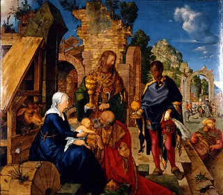Albrecht Dürer: Anbetung der Königelabel QS:Les,"Adoración de los Magos"label QS:Lfr,"Adoration des mages"label QS:Leu,"Magoen gurtza (Dürer)"label QS:Lde,"Anbetung der Könige"label QS:Lvi,"Adoration of the Magi"label QS:Lzh,"三博士來朝 (杜勒)"label QS:Lml,"അഡോറേഷൻ ഓഫ് ദി മാഗി (ഡ്യൂറർ)"label QS:Lsl,"Poklon treh kraljev (Dürer)"label QS:Lja,"東方三博士の礼拝"label QS:Lcs,"Klanění tří králů"label QS:Lar,"تمجيد المجوس للطفل يسوع (آلبرخت دورر)"label QS:Larz,"سجود المجوس (البريخت دورير)"label QS