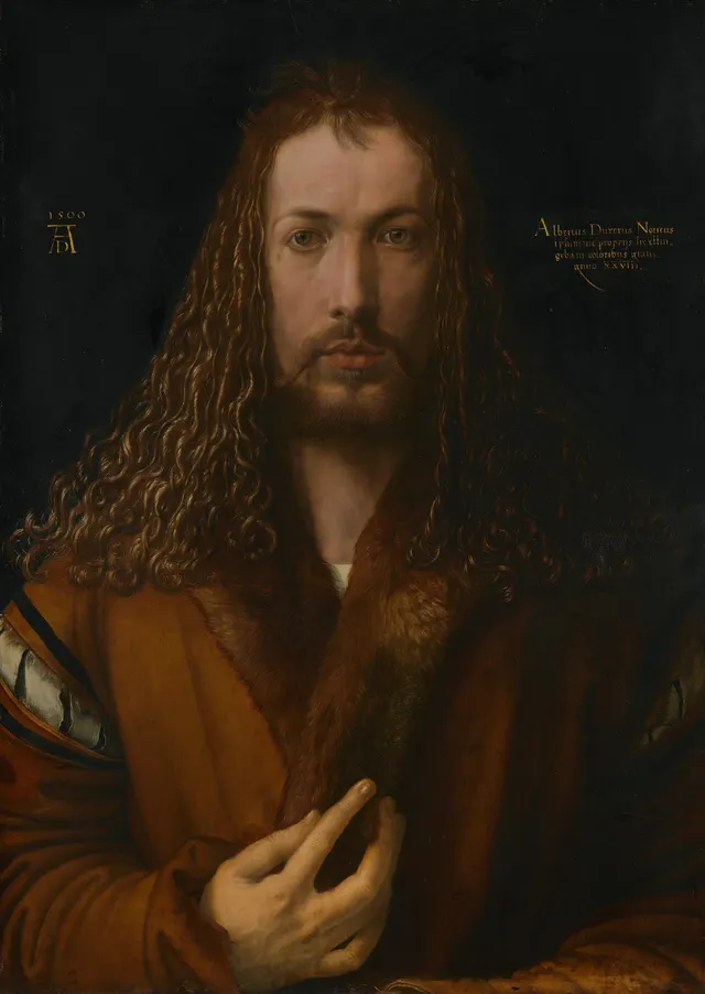 Albrecht Dürer: Selbstbildnis im Pelzrock title QS:P1476,de:"Selbstbildnis im Pelzrock "label QS:Lde,"Selbstbildnis im Pelzrock "label QS:Les,"Autorretrato de Durero"label QS:Leu,"Autoerretratua"label QS:Last,"Autorretratu de Dürer"label QS:Lca,"Autoretrat"label QS:Lcy,"Hunanbortread"label QS:Len-gb,"Self-Portrait"label QS:Lhy,"Դյուրերի ինքնադիմանկար"label QS:Lzh,"自画像"label QS:Lda,"Selvportræt"label QS:Lja,"自画像 (デューラー)"label QS:Lfi,"Omakuva"label QS:Lsv,"Självporträtt (Dürer)