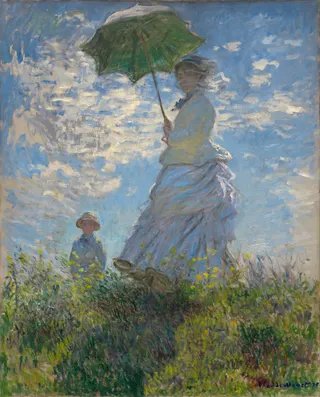 Claude Monet: Englisch: Woman with a Parasol - Madame Monet and Her Son Frau mit Sonnenschirm – Camille Monet und Sohn Jean auf dem Hügeltitle QS:P1476,en:"Woman with a Parasol - Madame Monet and Her Son "label QS:Len,"Woman with a Parasol - Madame Monet and Her Son "label QS:Lit,"La passeggiata"label QS:Lfr,"La Femme à l'ombrelle — Madame Monet et son fils"label QS:Lhr,"Žena sa suncobranom"label QS:Lhe,"אישה עם שמשייה - מאדאם מונה ובנה"label QS:Lmk,"Жена со сонцобран – мадам
