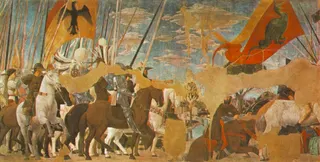Piero della Francesca: Polnisch: Zwycięstwo Konstantyna nad Maksencjuszem Der Sieg Konstantins über Maxentiustitle QS:P1476,pl:"Zwycięstwo Konstantyna nad Maksencjuszem "label QS:Lpl,"Zwycięstwo Konstantyna nad Maksencjuszem "label QS:Lit,"Vittoria di Costantino su Massenzio"label QS:Lfr,"La Bataille du pont Milvius"label QS:Luk,"битва Костянтина"label QS:Lde,"Der Sieg Konstantins über Maxentius"label QS:Len,"The Battle of Constantine"label QS:Lca,"La victòria de Constantí so