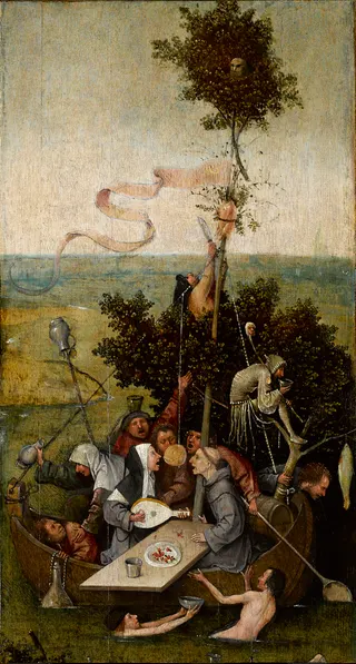 Hieronymus Bosch: Das Narrenschiff label QS:Lit,"La nave dei folli" label QS:Lfr,"La Nef des Fous" label QS:Lla,"Stultifera navis" label QS:Lde,"Das Narrenschiff" label QS:Len,"The Ship of Fools" label QS:Les,"La Neve de los locos" label QS:Lmk,"Бродот на будалите" label QS:Lnl,"Het narrenschip"