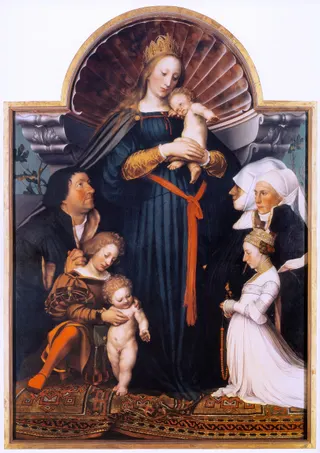 Hans Holbein der Jüngere: Englisch: Darmstadt Madonna Darmstädter Madonnatitle QS:P1476,en:"Darmstadt Madonna "label QS:Len,"Darmstadt Madonna "label QS:Les,"Virgen del burgomaestre Meyer"label QS:Lfr,"La Vierge et l'Enfant avec la famille du bourgmestre Meyer"label QS:Lhr,"Darmstadtska Gospa"label QS:Lca,"Darmstadt Madonna"label QS:Lde,"Darmstädter Madonna"label QS:Lvi,"Darmstadt Madonna"label QS:Lka,"დარმშტადტის მადონა"label QS:Lja,"ダルムシュタットの聖母"label QS:Larz,"دارمشتات مادون